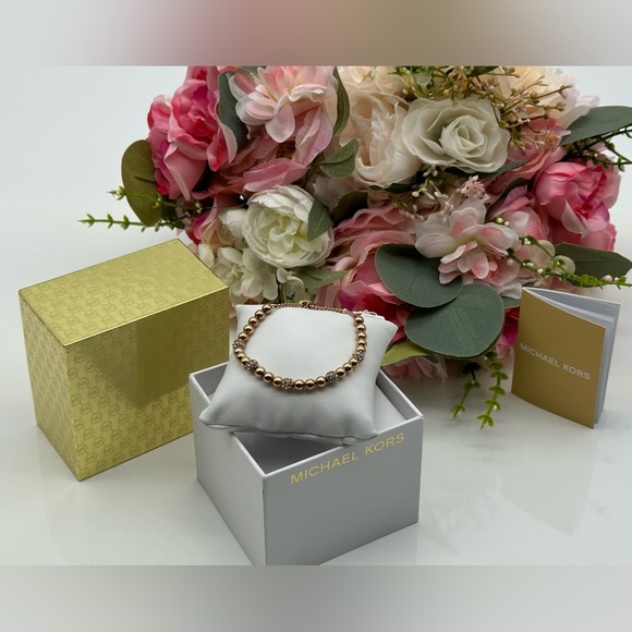 Michael Kors Jewelry - Michael Kors Brilliance Rose Gold Adjustable Crystal Beaded Slider Bracelet